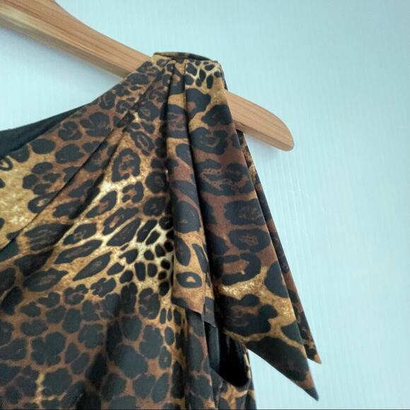 David Meister leopard party dress ruched at the side asymmetrical neckline sz 6 - Picture 3 of 9